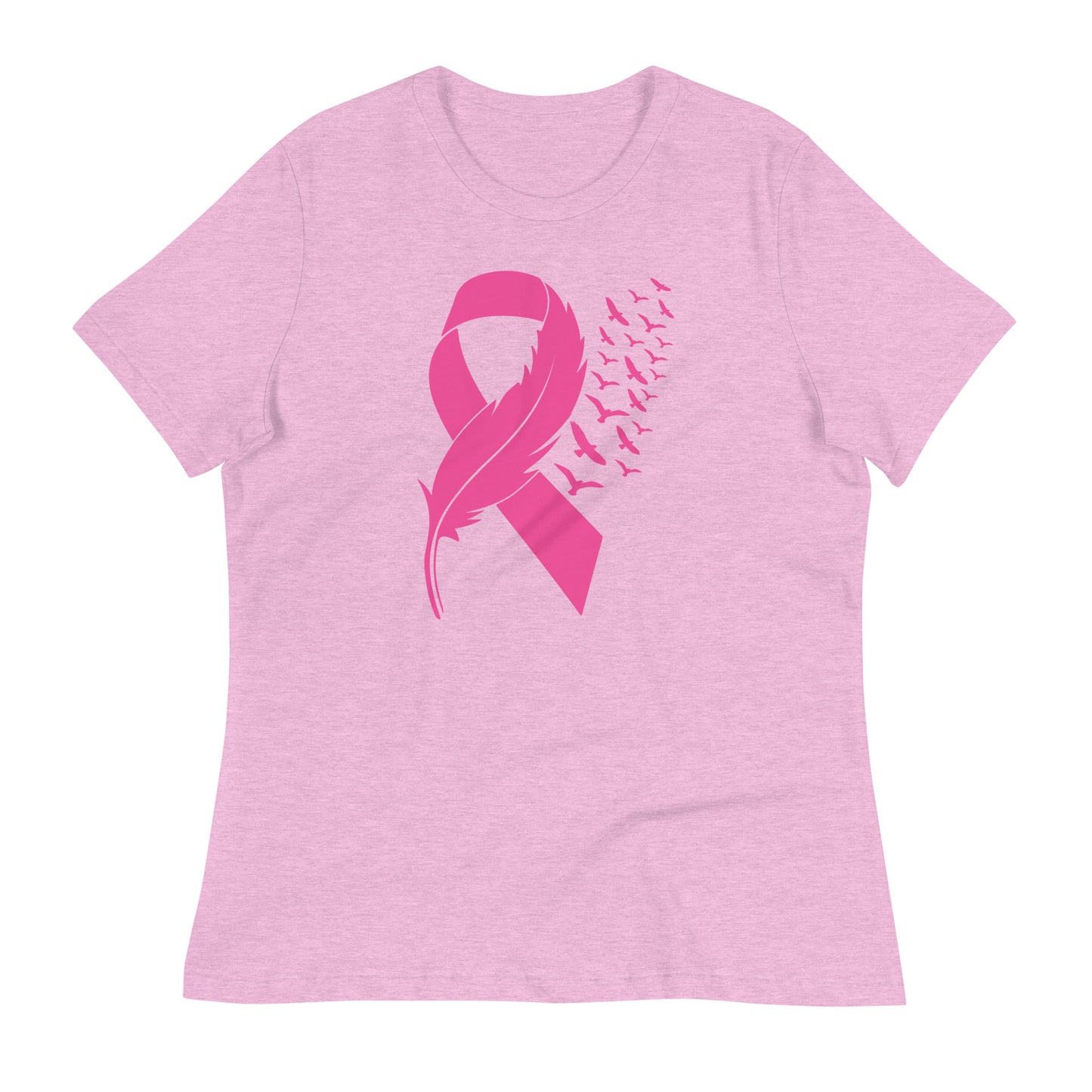 Breast Cancer Awareness Feather Ribbon Bella Canvas Relaxed Women's T-Shirt