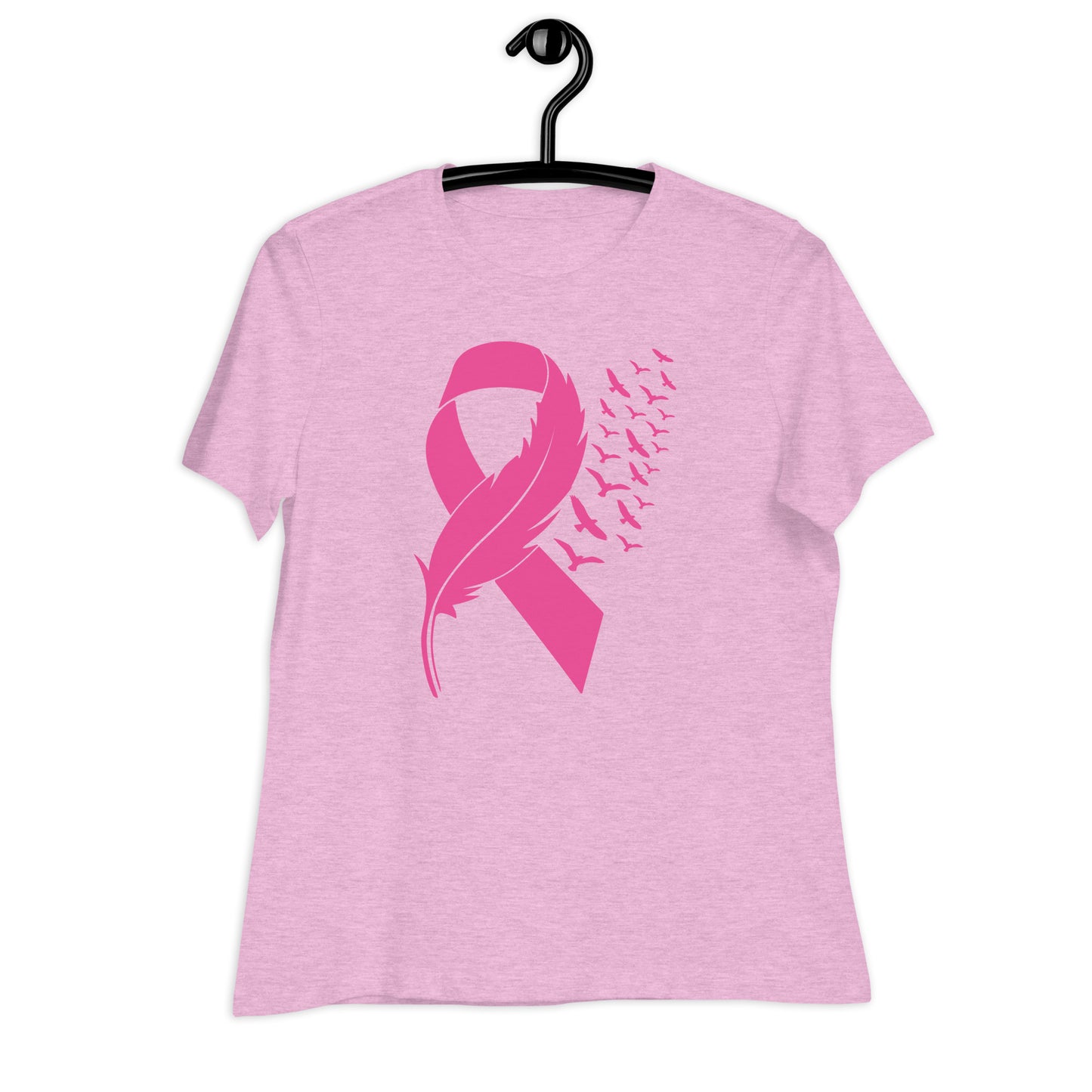 Breast Cancer Awareness Feather Ribbon Bella Canvas Relaxed Women's T-Shirt