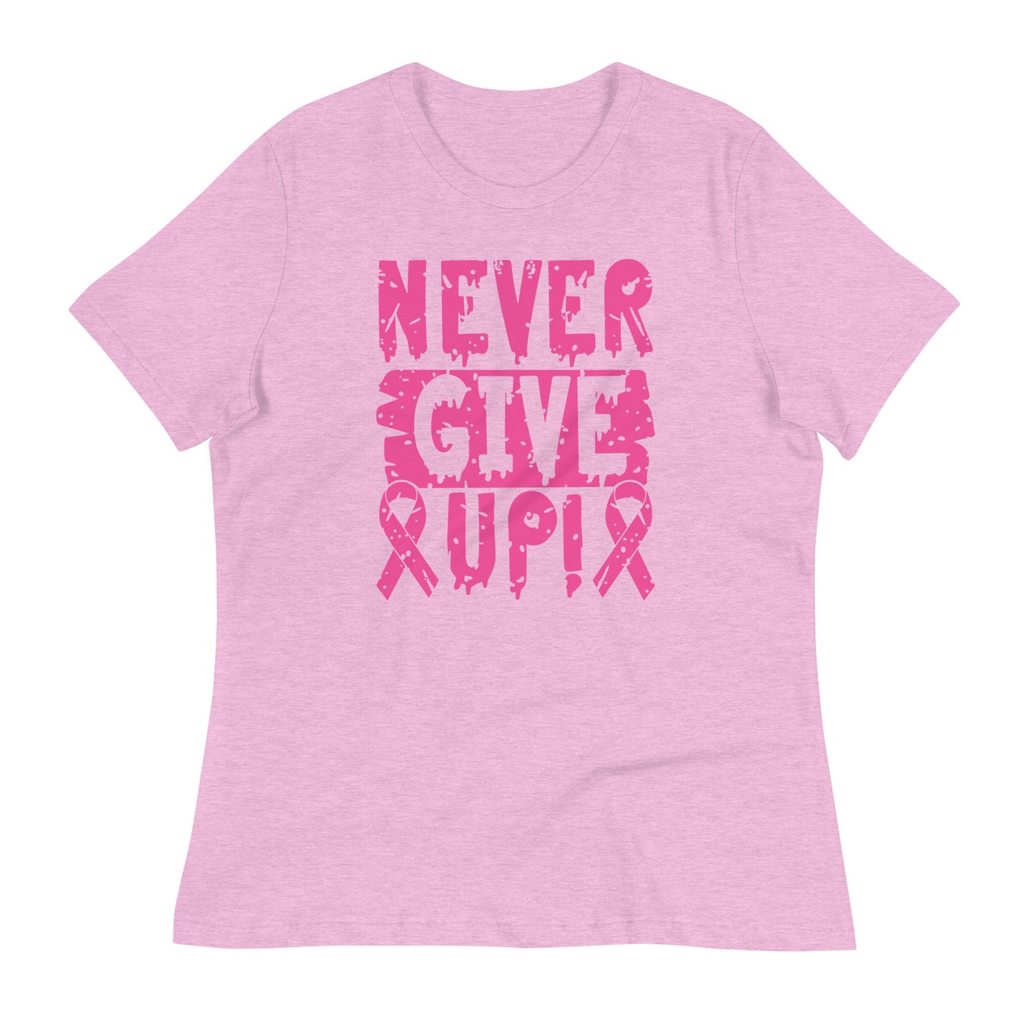 Never Give Up Breast Cancer Awareness Bella Canvas Relaxed Women's T-Shirt