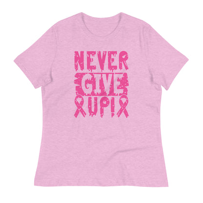 Never Give Up Breast Cancer Awareness Bella Canvas Relaxed Women's T-Shirt