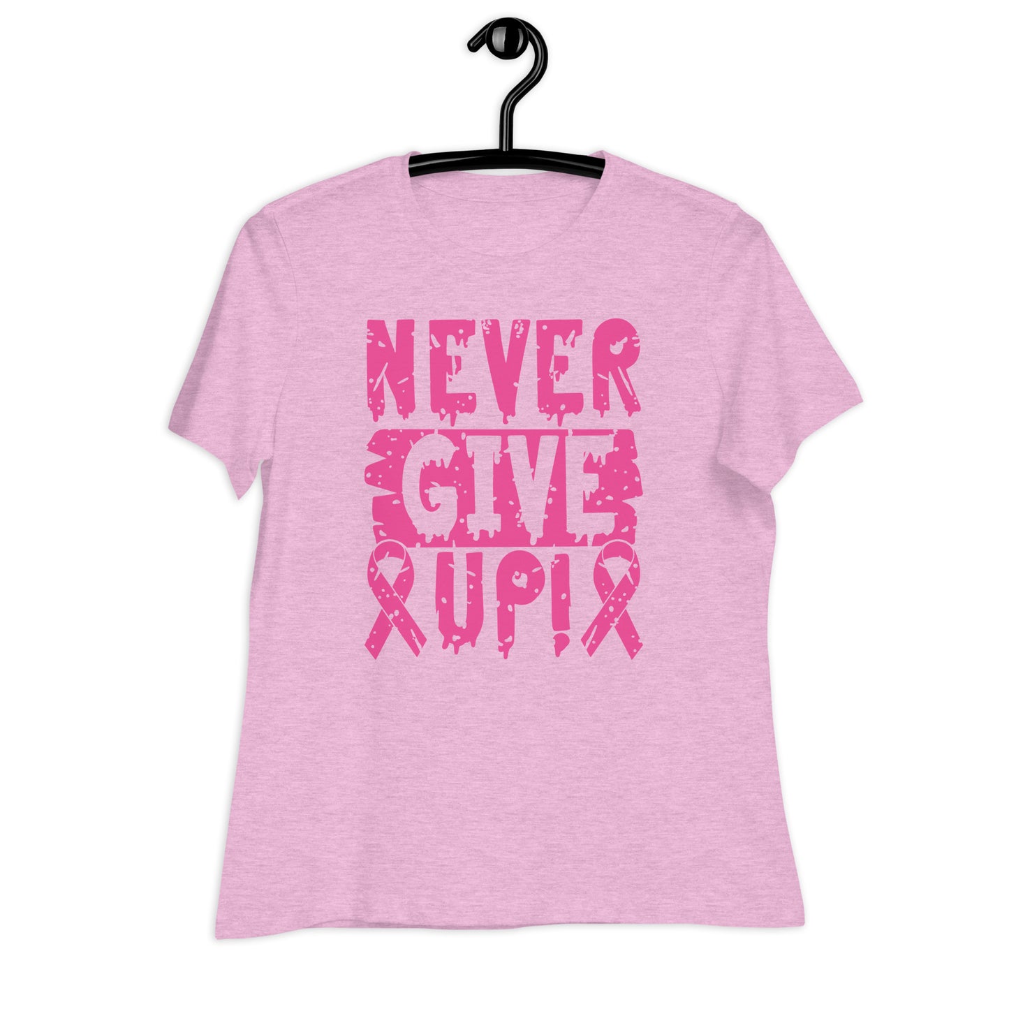 Never Give Up Breast Cancer Awareness Bella Canvas Relaxed Women's T-Shirt