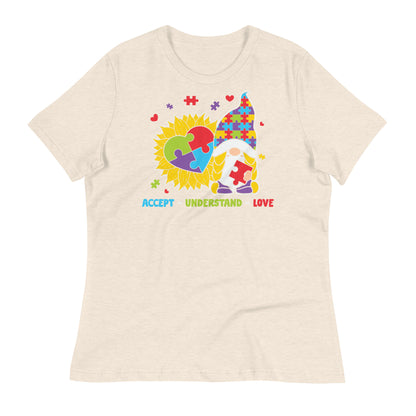 Accept Understand Love Autism Gnome Bella Canvas Relaxed Women's T-Shirt