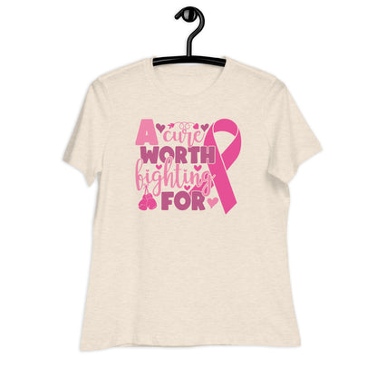 A Cure Worth Fighting For Breast Cancer Awareness Bella Canvas Relaxed Women's T-Shirt