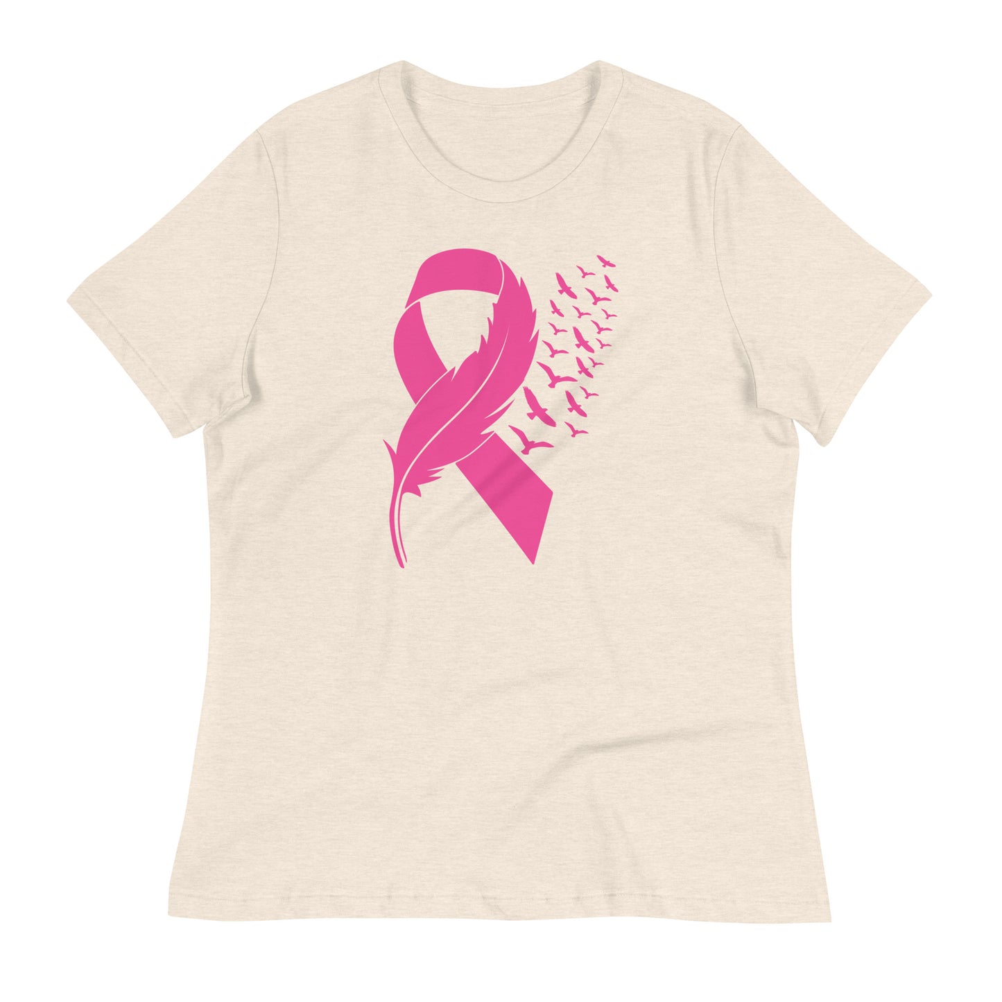 Breast Cancer Awareness Feather Ribbon Bella Canvas Relaxed Women's T-Shirt