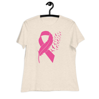 Breast Cancer Awareness Feather Ribbon Bella Canvas Relaxed Women's T-Shirt