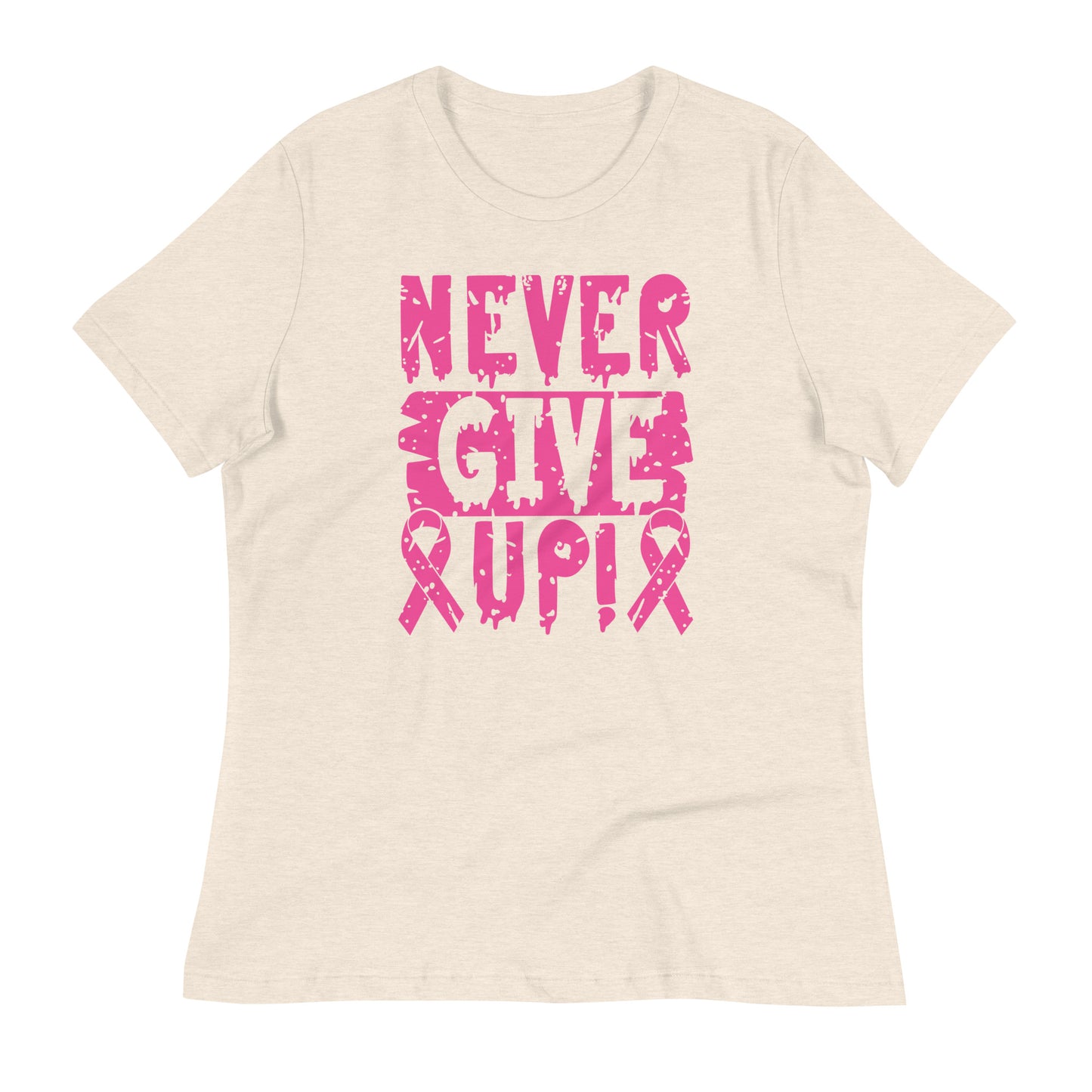 Never Give Up Breast Cancer Awareness Bella Canvas Relaxed Women's T-Shirt