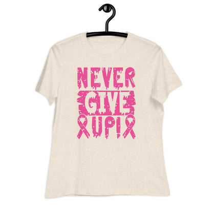 Never Give Up Breast Cancer Awareness Bella Canvas Relaxed Women's T-Shirt