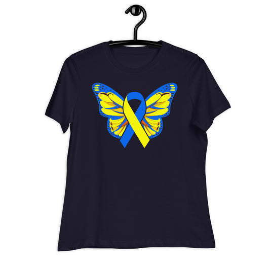 Down Syndrome Awareness Butterfly Ribbon Bella Canvas Relaxed Women's T-Shirt