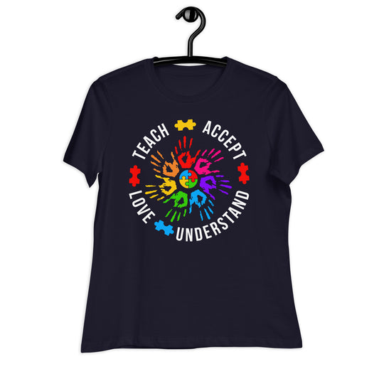 Teach Accept Understand Love Autism Bella Canvas Relaxed Women's T-Shirt