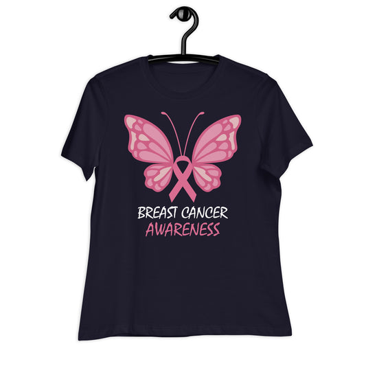 Breast Cancer Awareness Butterfly Bella Canvas Relaxed Women's T-Shirt