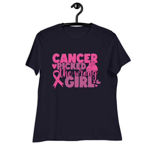 Cancer Picked the Wrong Girl Breast Cancer Awareness Bella Canvas Relaxed Women's T-Shirt