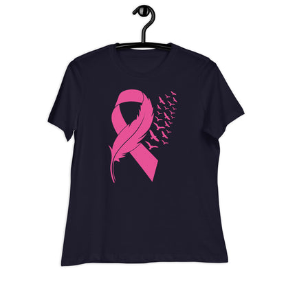 Breast Cancer Awareness Feather Ribbon Bella Canvas Relaxed Women's T-Shirt