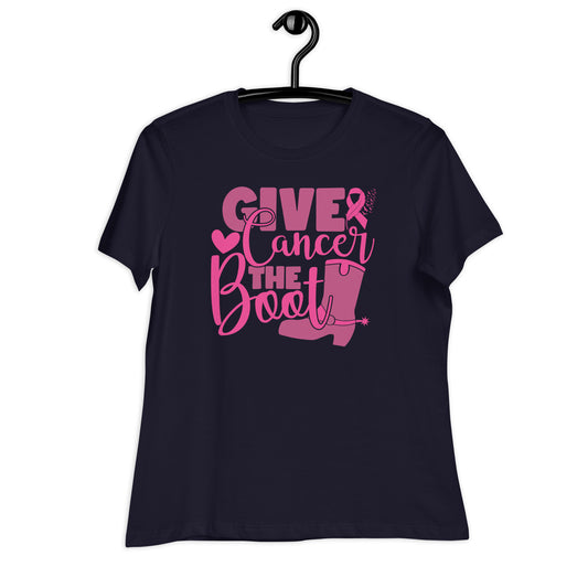 Give Cancer The Boot Breast Cancer Awareness Bella Canvas Relaxed Women's T-Shirt