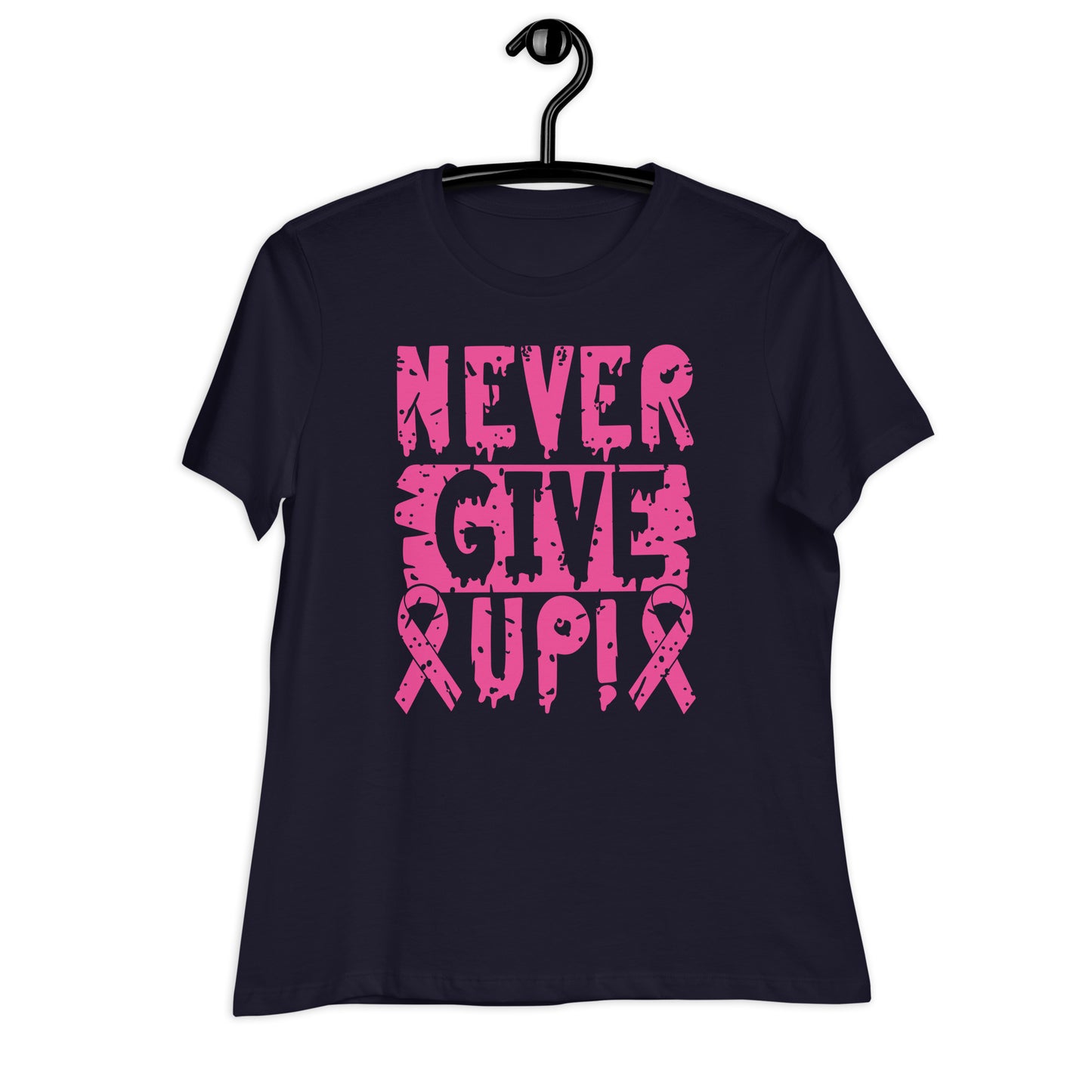 Never Give Up Breast Cancer Awareness Bella Canvas Relaxed Women's T-Shirt