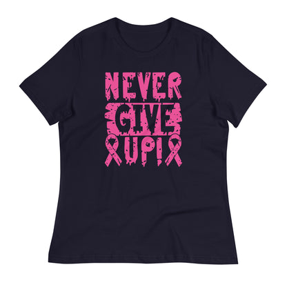 Never Give Up Breast Cancer Awareness Bella Canvas Relaxed Women's T-Shirt