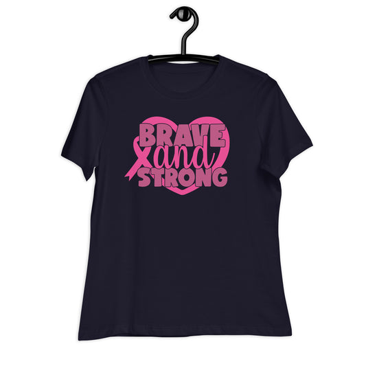 Brave and Strong Breast Cancer Awareness Bella Canvas Relaxed Women's T-Shirt