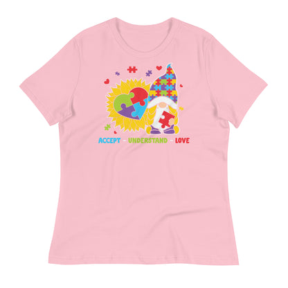 Accept Understand Love Autism Gnome Bella Canvas Relaxed Women's T-Shirt