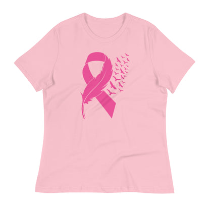 Breast Cancer Awareness Feather Ribbon Bella Canvas Relaxed Women's T-Shirt