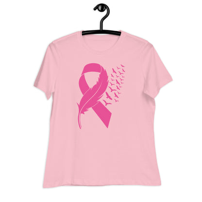 Breast Cancer Awareness Feather Ribbon Bella Canvas Relaxed Women's T-Shirt