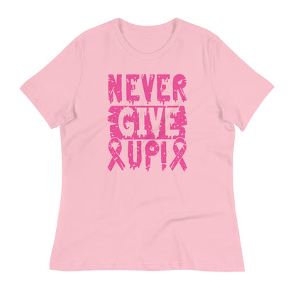 Never Give Up Breast Cancer Awareness Bella Canvas Relaxed Women's T-Shirt