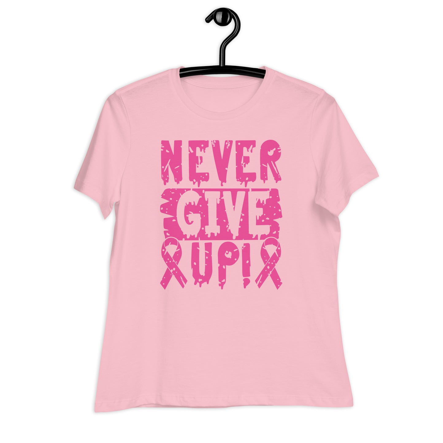 Never Give Up Breast Cancer Awareness Bella Canvas Relaxed Women's T-Shirt