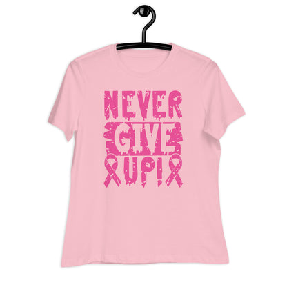 Never Give Up Breast Cancer Awareness Bella Canvas Relaxed Women's T-Shirt