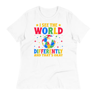 I See the World Differently Autism Acceptance Bella Canvas Relaxed Women's T-Shirt