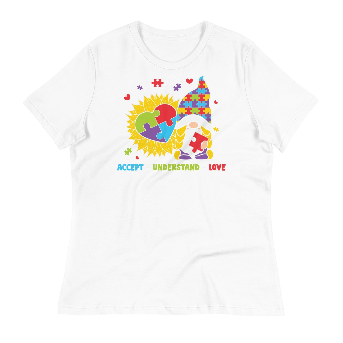 Accept Understand Love Autism Gnome Bella Canvas Relaxed Women's T-Shirt