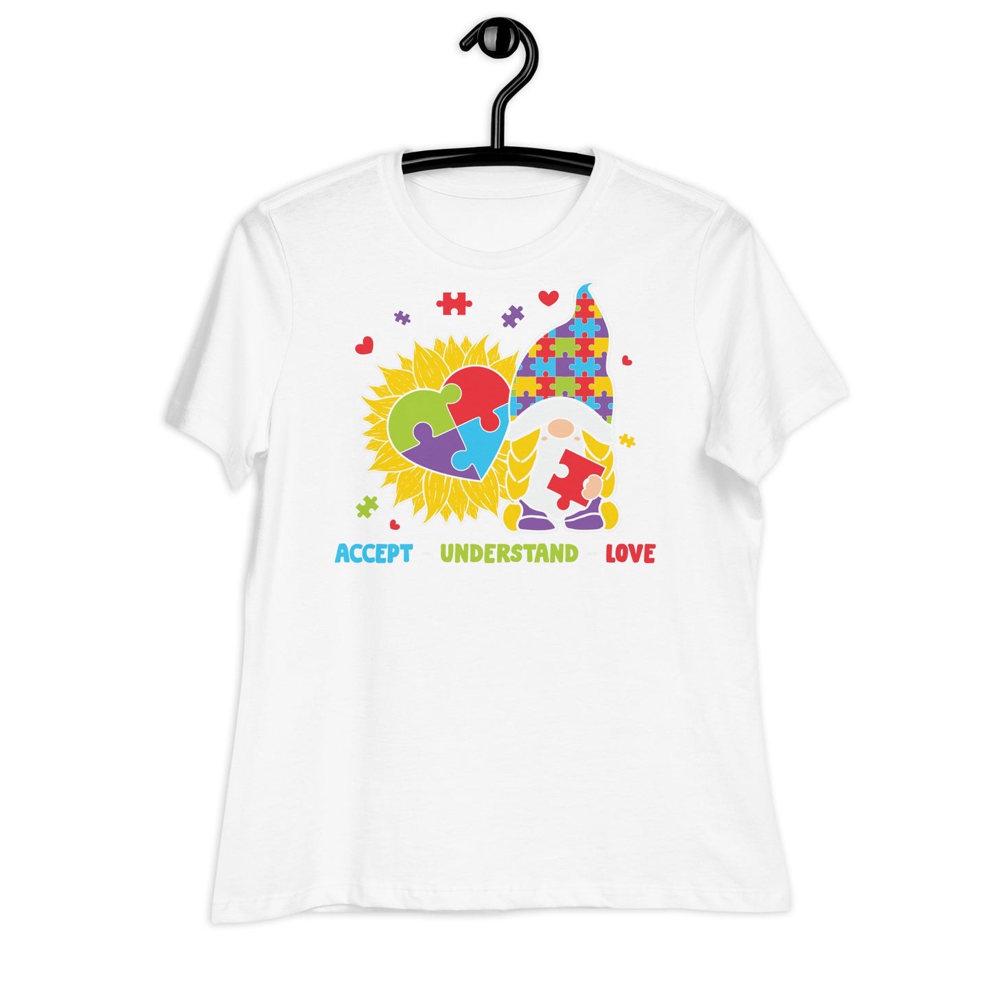 Accept Understand Love Autism Gnome Bella Canvas Relaxed Women's T-Shirt