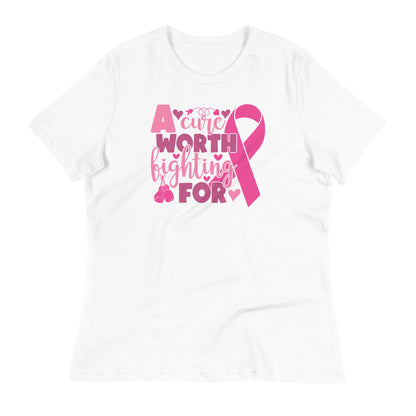 A Cure Worth Fighting For Breast Cancer Awareness Bella Canvas Relaxed Women's T-Shirt