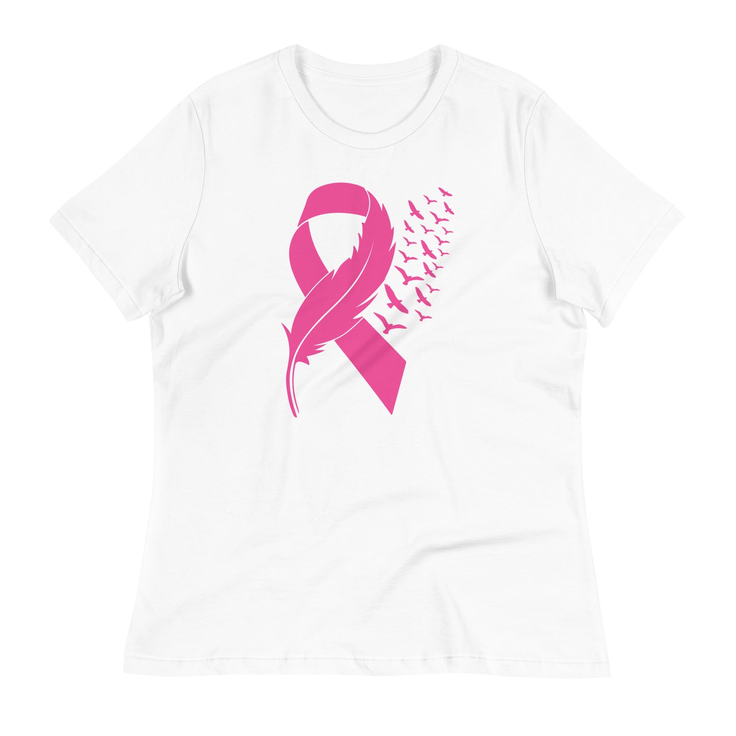 Breast Cancer Awareness Feather Ribbon Bella Canvas Relaxed Women's T-Shirt