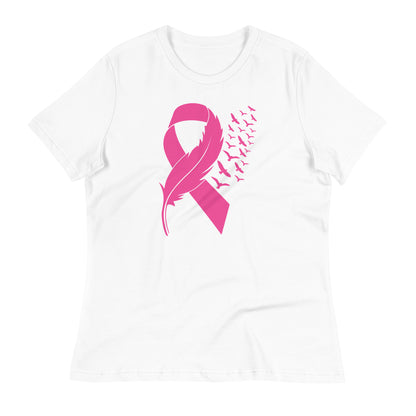 Breast Cancer Awareness Feather Ribbon Bella Canvas Relaxed Women's T-Shirt