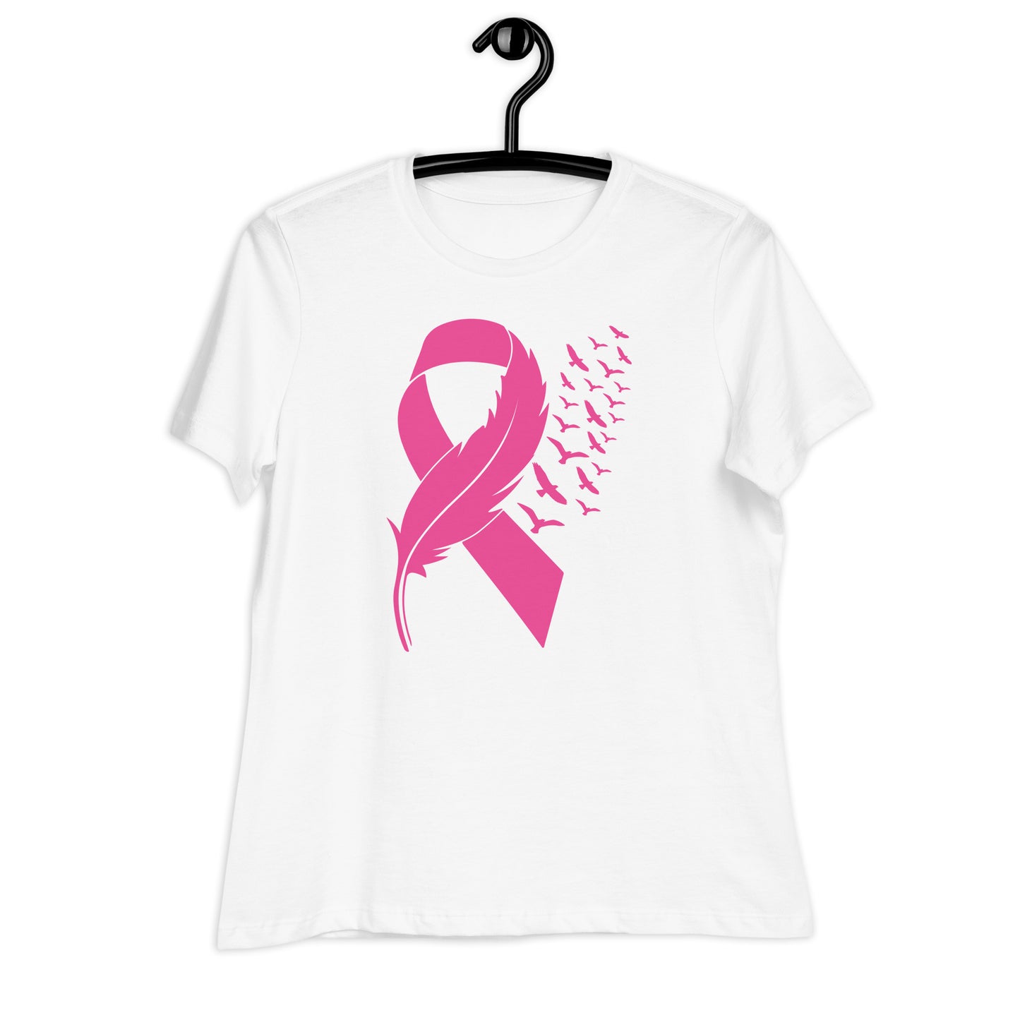 Breast Cancer Awareness Feather Ribbon Bella Canvas Relaxed Women's T-Shirt