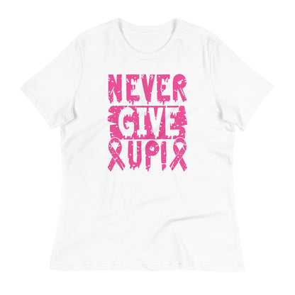 Never Give Up Breast Cancer Awareness Bella Canvas Relaxed Women's T-Shirt