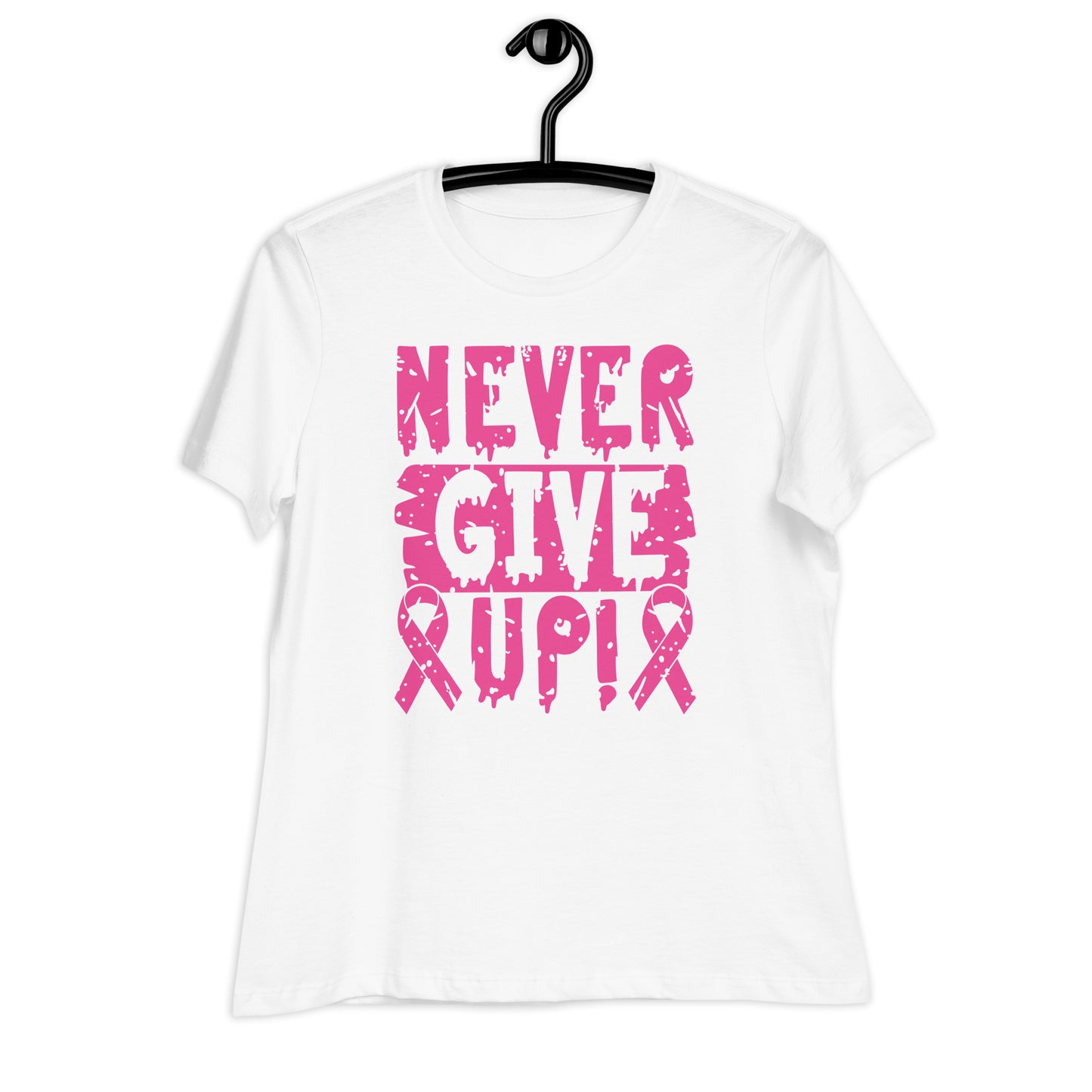 Never Give Up Breast Cancer Awareness Bella Canvas Relaxed Women's T-Shirt