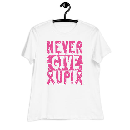 Never Give Up Breast Cancer Awareness Bella Canvas Relaxed Women's T-Shirt