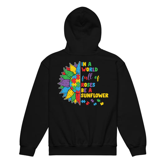 In a World Full of Roses Be a Sunflower Autism Acceptance Classic Gildan Youth Hoodie