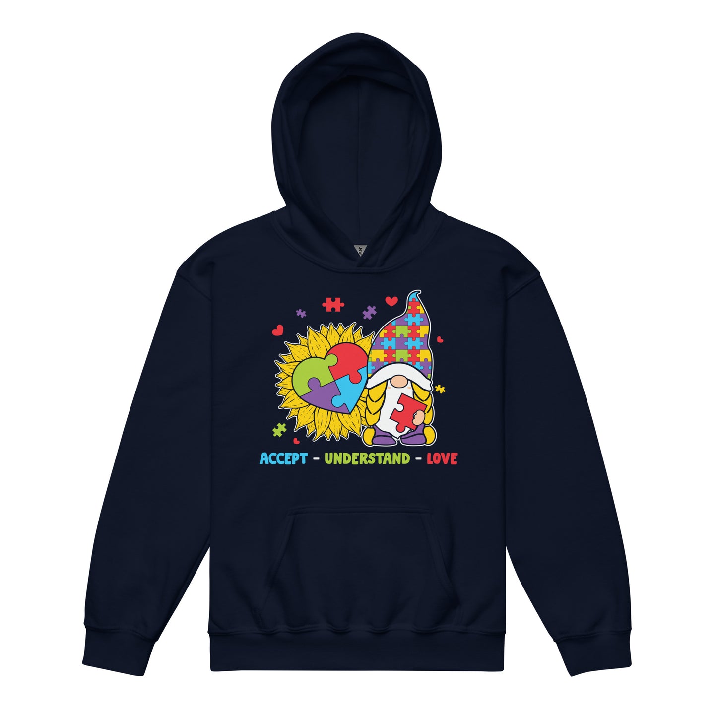 Autism Gnome Accept Understand Love Quality Classic Gildan Youth Hoodie