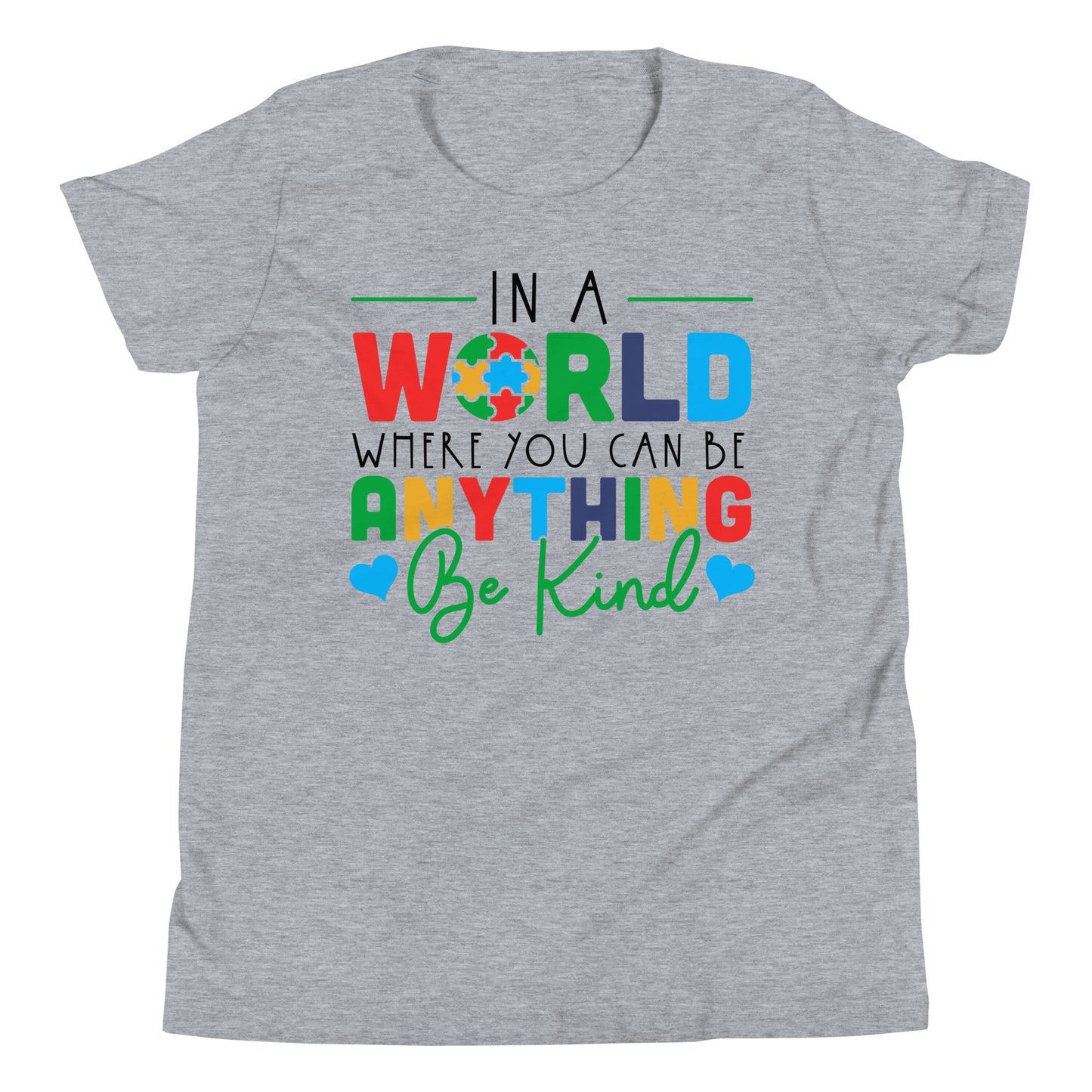 In a World Where You Can Be Anything Be Kind Autism Acceptance Quality Cotton Bella Canvas Youth T-shirt