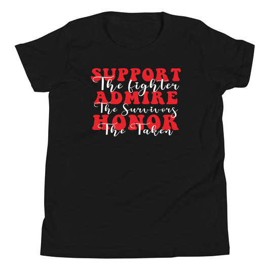 Support Admire Honor Heart Disease Awareness Quality Cotton Bella Canvas Youth T-Shirt