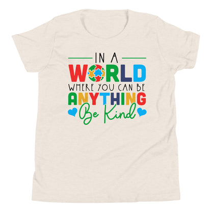 In a World Where You Can Be Anything Be Kind Autism Acceptance Quality Cotton Bella Canvas Youth T-shirt