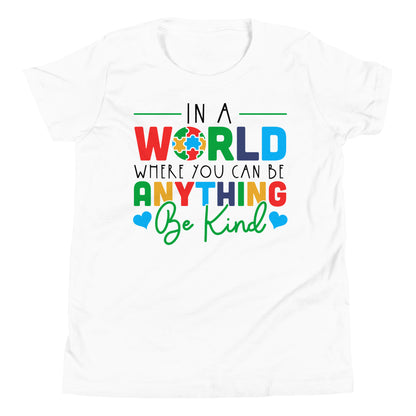 In a World Where You Can Be Anything Be Kind Autism Acceptance Quality Cotton Bella Canvas Youth T-shirt